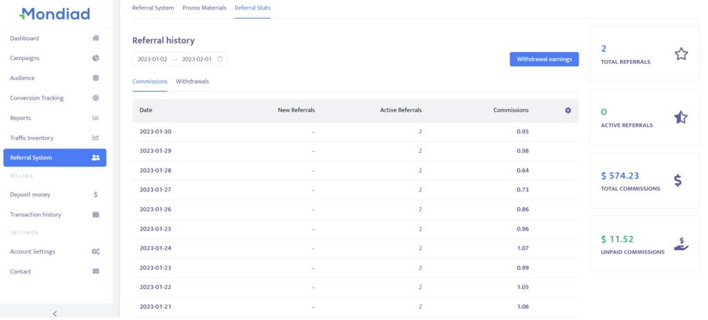 Комиссионные за рефералов Mondiad