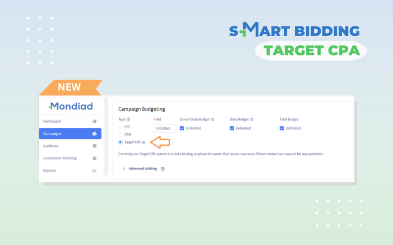 Mondiad target CPA smart bidding