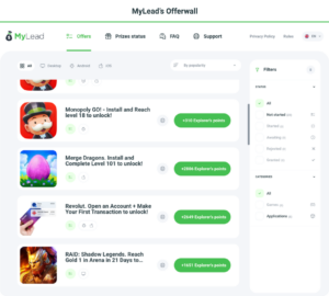 MyLead’s Offerwall screenshot, get to know their new tool.