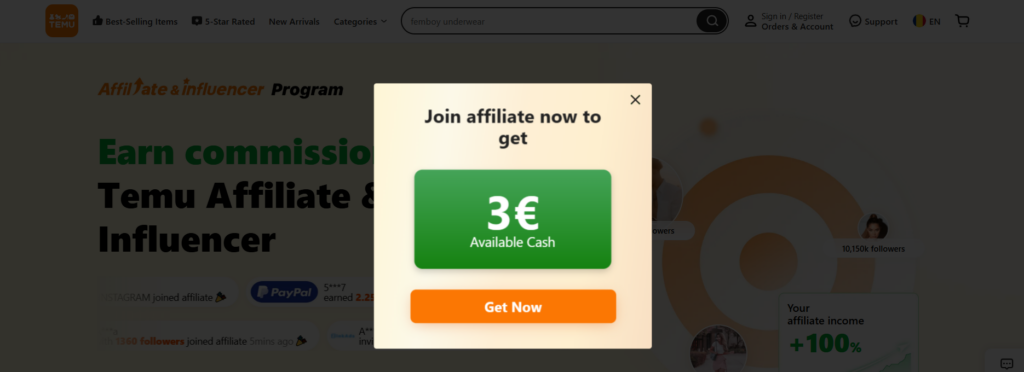 TEMU affiliate program